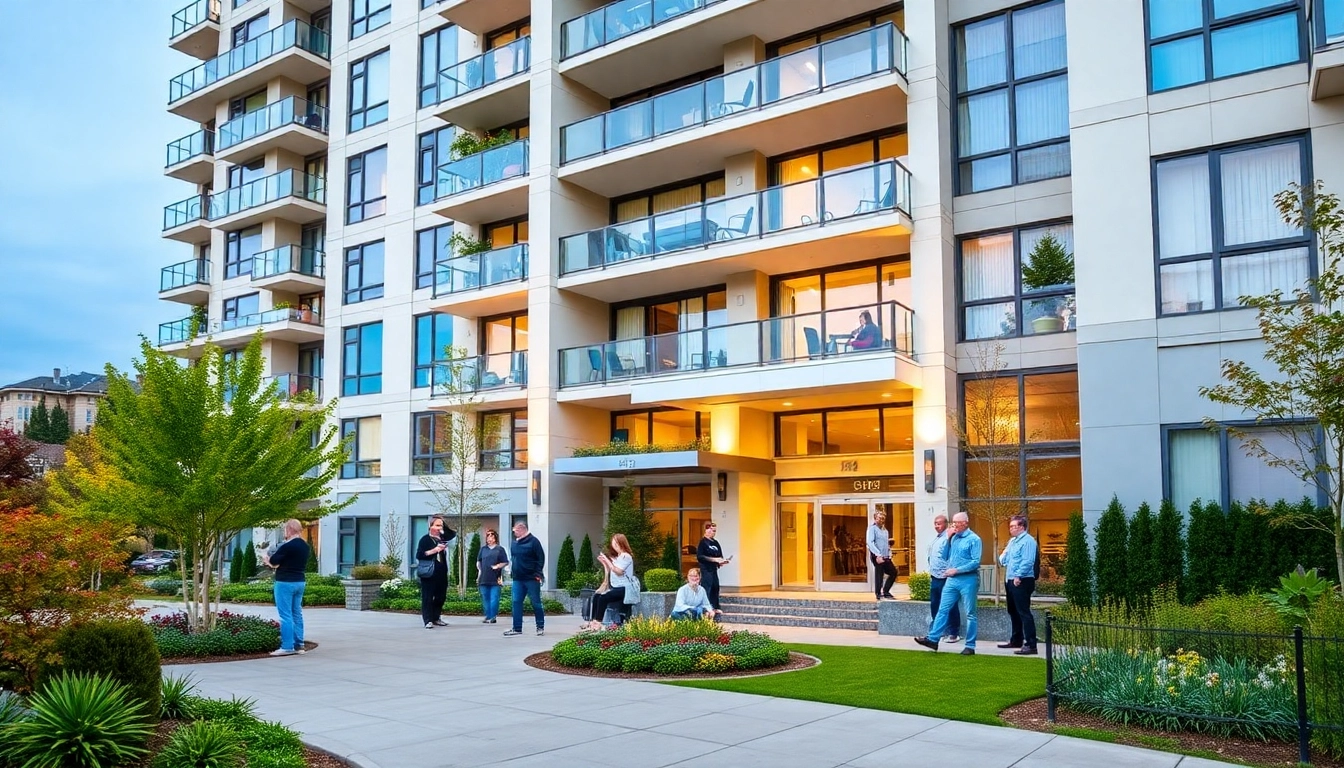 Vancouver strata management team overseeing property in a vibrant, well-maintained condominium complex, exemplifying trusted local service.