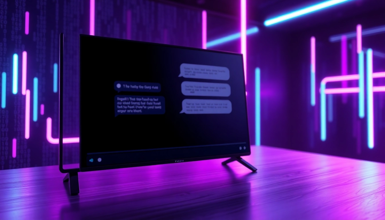 Modern chat interface on a dark neon-themed screen, emphasizing privacy and digital sophistication.