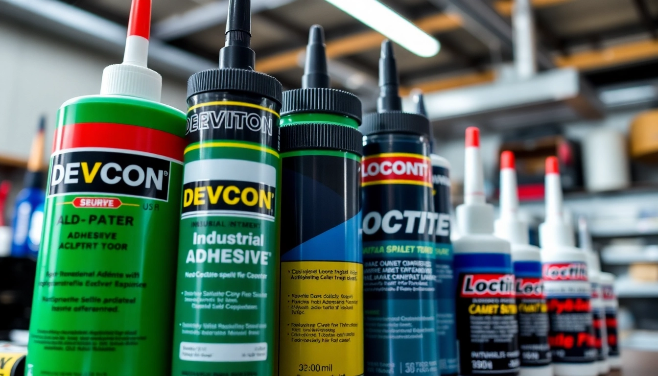 Explore a variety of industrial adhesives at https://pitertrade.ru/, showcasing Devcon, Loctite, and more in a vibrant shop display.