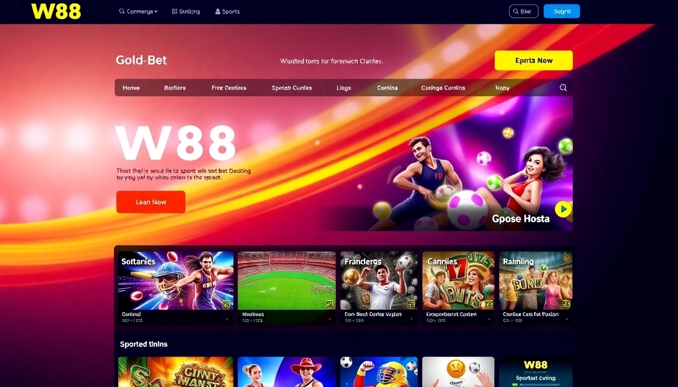 W88 online gambling platform showcasing sports betting, live casino, and gaming options in an energetic setting.