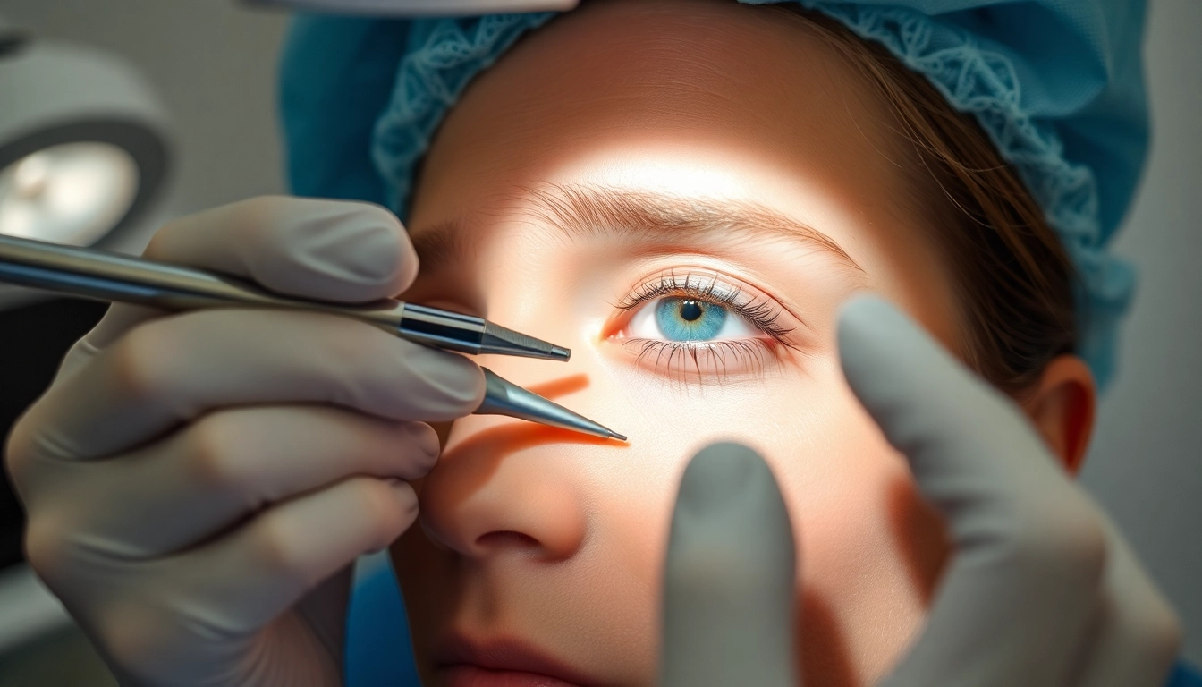 Oberlidstraffung Zürich: professional surgeon performing eyelid lift in modern clinic for confident, youthful look