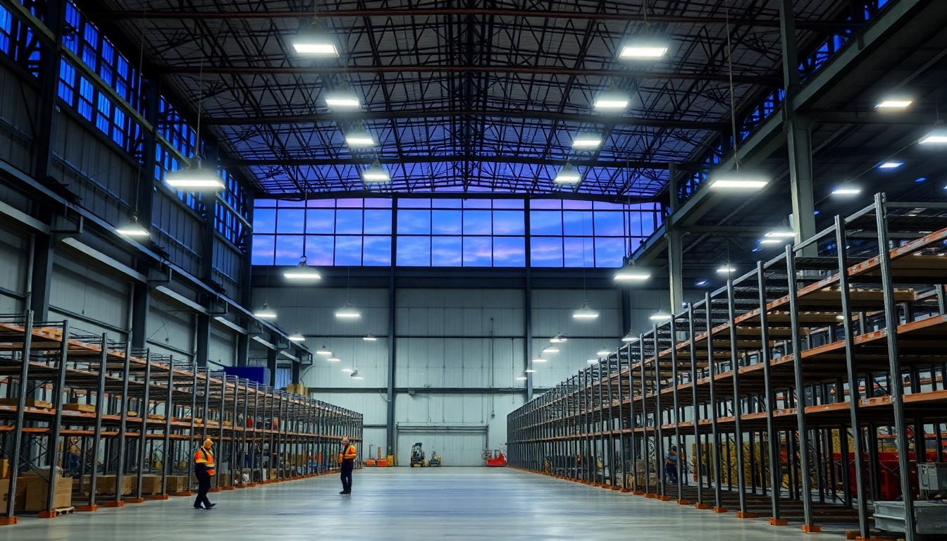 Große Industriehalle mit moderner LED-Beleuchtung