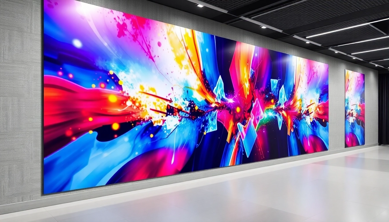 Technician applying nadruki na scianie with vivid colors on a large industrial wall, showcasing precision and durability of wall printing technology.