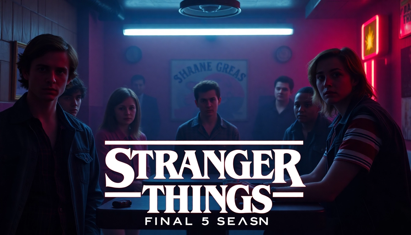 Ключевой момент финальный сезон Stranger Things с героями, погруженными в атмосферу 80-х в стиле ретро и напряжения.