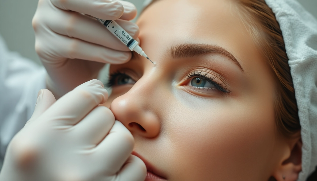 Botox Behandlung: Expert injecting Botox for facial wrinkle reduction with focus on precision.