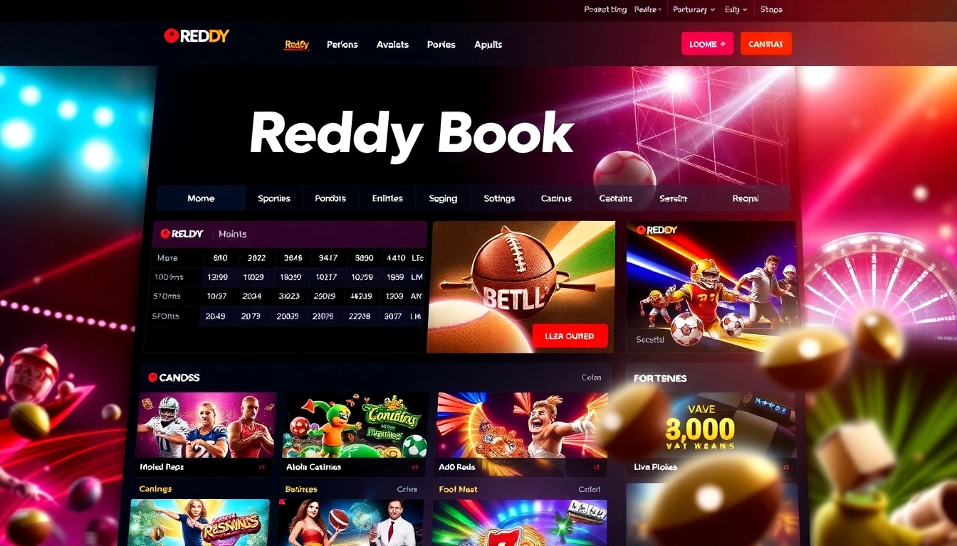 The Reddy Book platform showcasing sports betting and casino games, emphasizing secure and user-friendly features, inviting visual for online gambling enthusiasts.