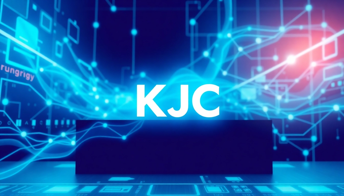 KJC logo displayed on a sleek digital interface emphasizing technological innovation and global