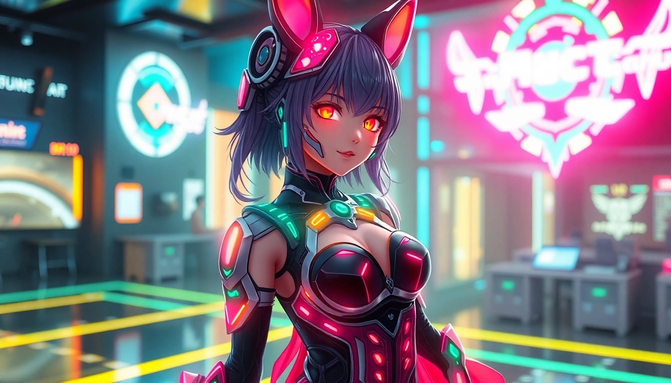 Detail of a Hentai AI virtual companion in anime style with vibrant colors and glowing accents, showcasing customization and realism for immersive experiences.