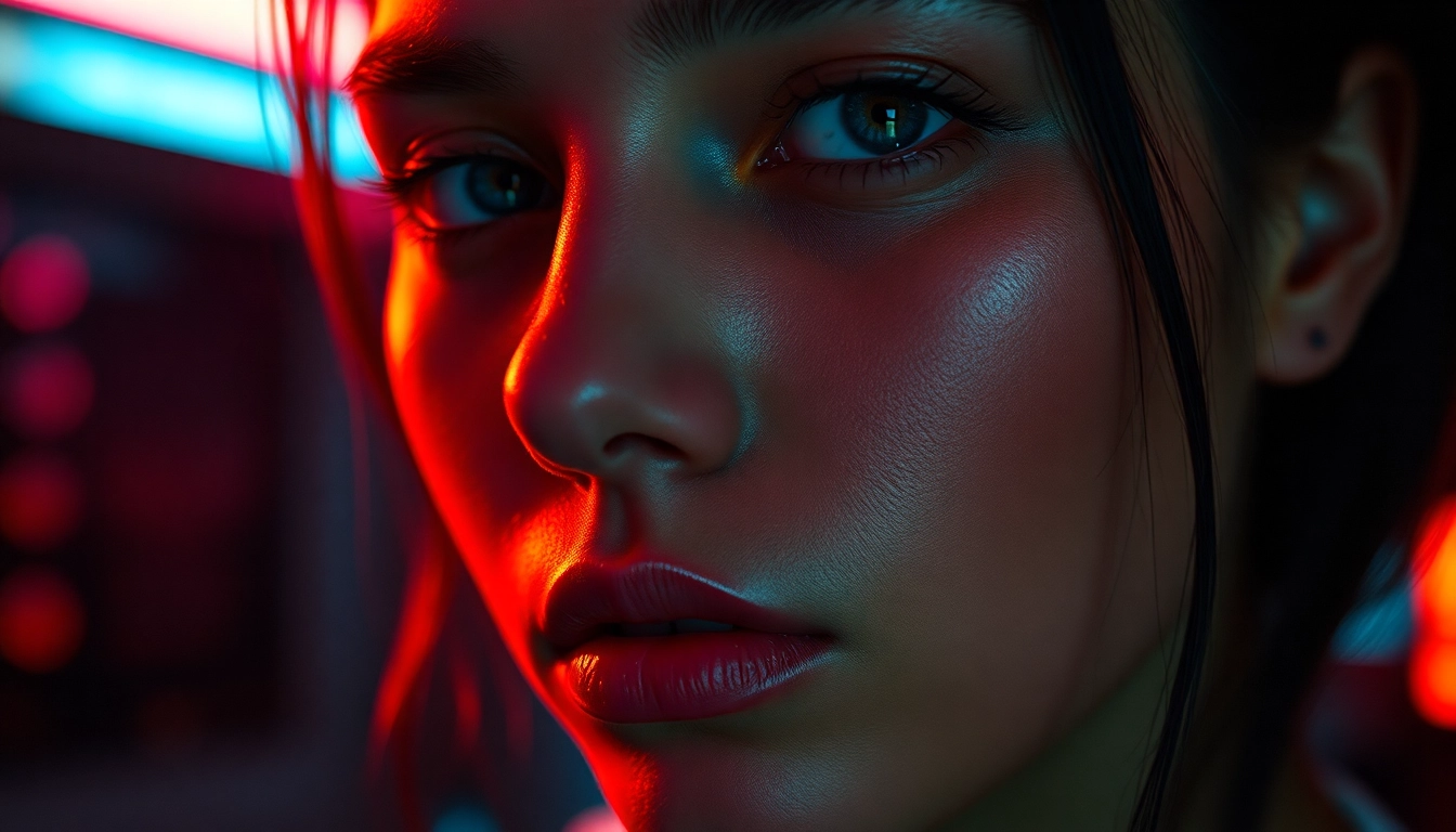 NSFW AI Generator portrait: neon-lit, photoreal companion in a cinematic setup.