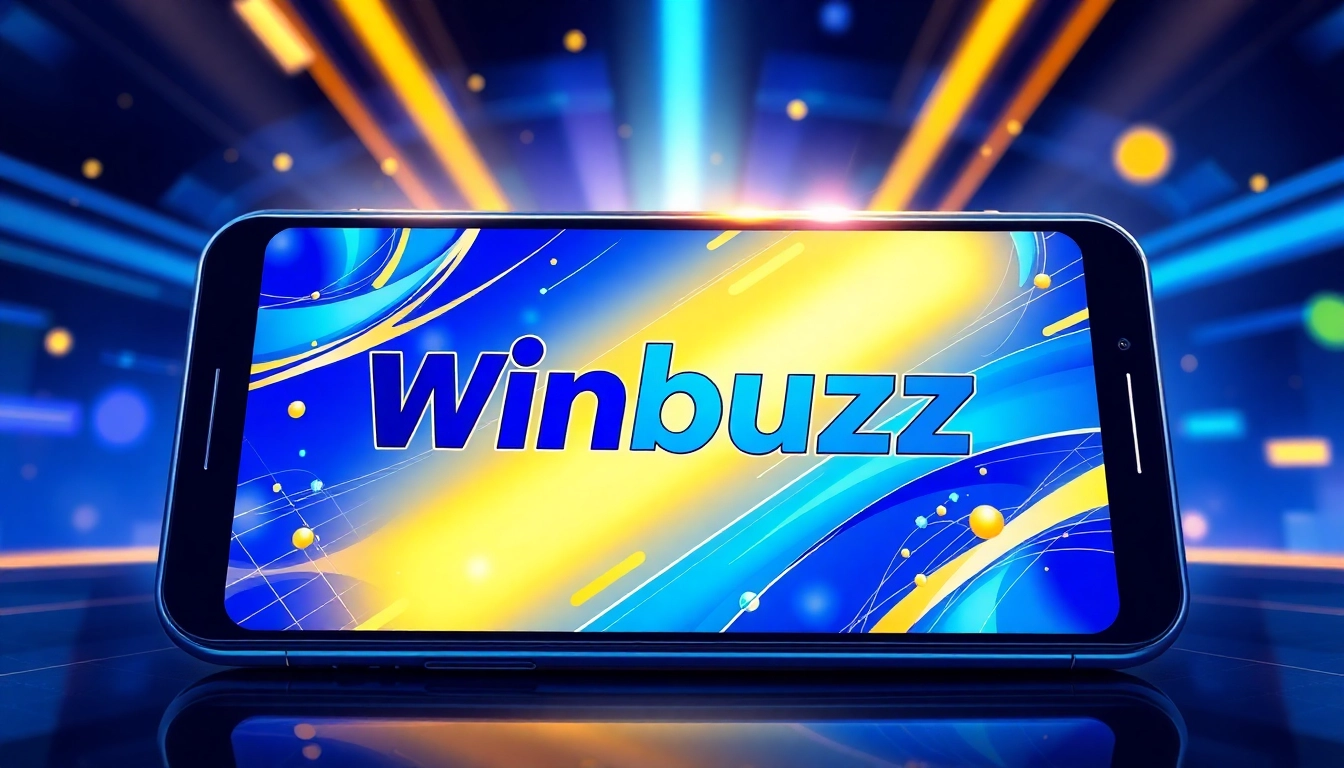 Winbuzz logo displayed on a sleek digital device with glowing effects, highlighting online