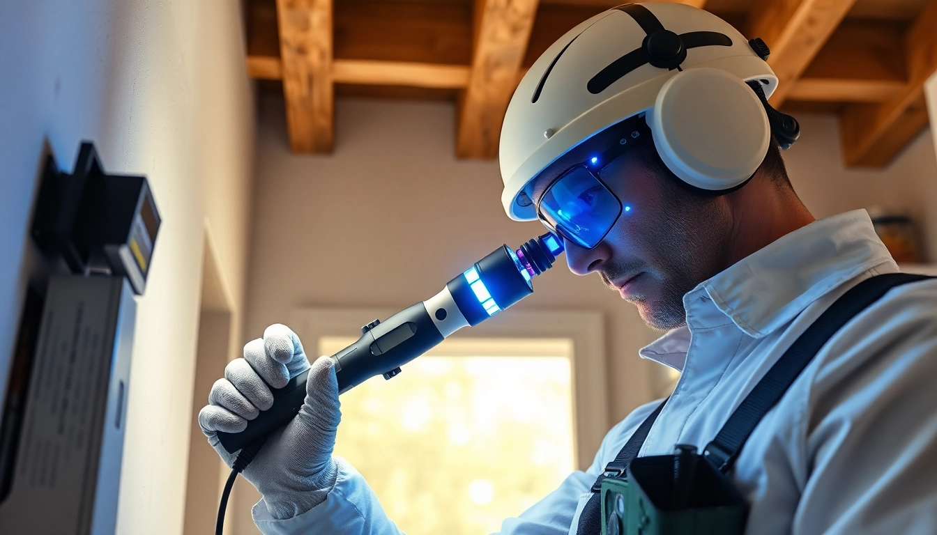 Pest control technician inspecting a home with high-tech tools for mouse control