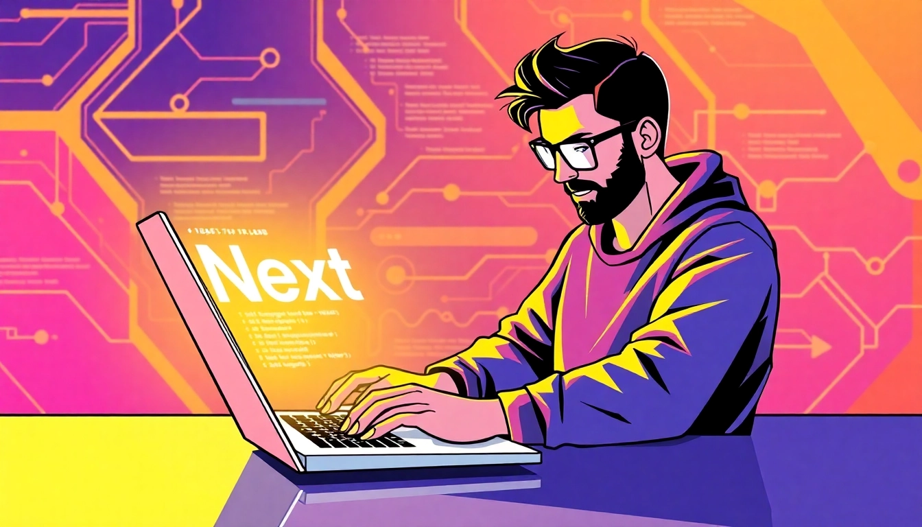 Professional developer working on Next.js application with modern coding environment and sleek