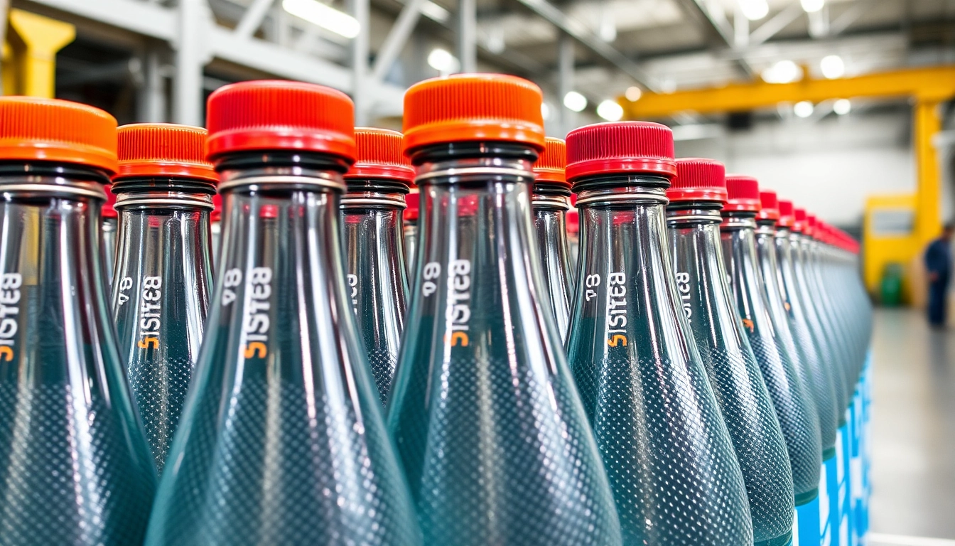 High-quality polietilen sishe bottles being filled in a manufacturing environment for packaging